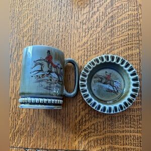 Vintage made in Ireland Irish porcelain mug & ashtray. Fox hunt. Wade CoArmagh